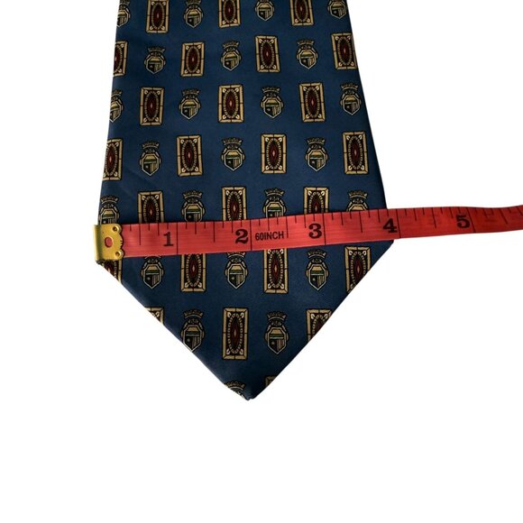 Tommy Hilfiger 100% Silk Tie Navy & Yellow Shield Emblem Design Made In Italy - Picture 6 of 11
